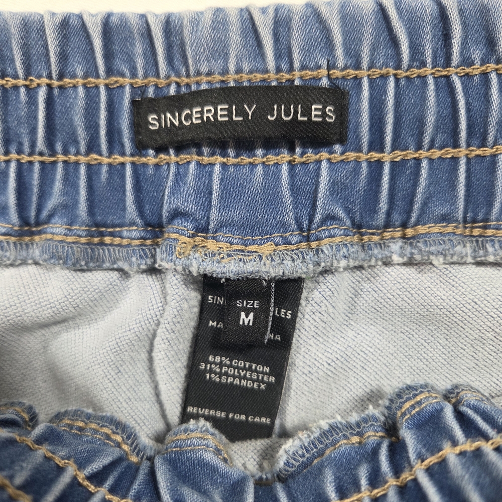 Sincerely Jules Wide Leg Pants Jeans Denim Jogger Pants with Drawstring - Blue - Picture 2 of 7